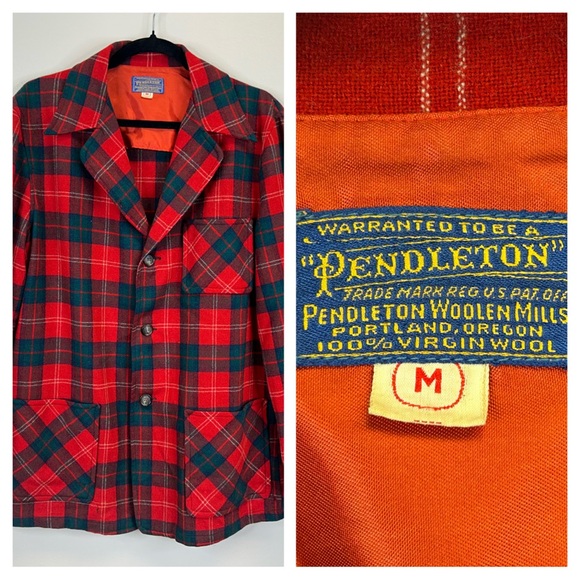 Pendleton Other - Vintage 60s 70s Pendleton Red and Green Plaid Virgin Wool Jacket Pockets Mens M